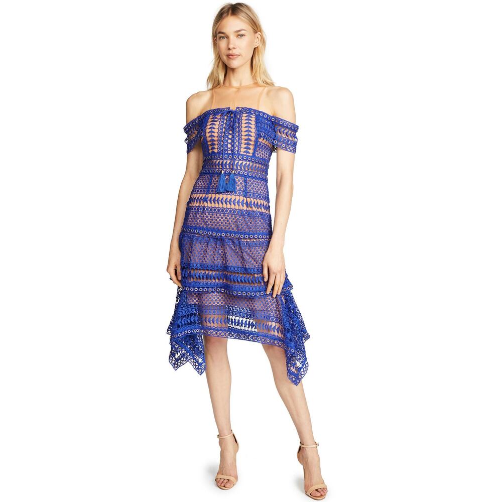 Thurley Skyfall Blue Crochet  Asymmetrical Dress